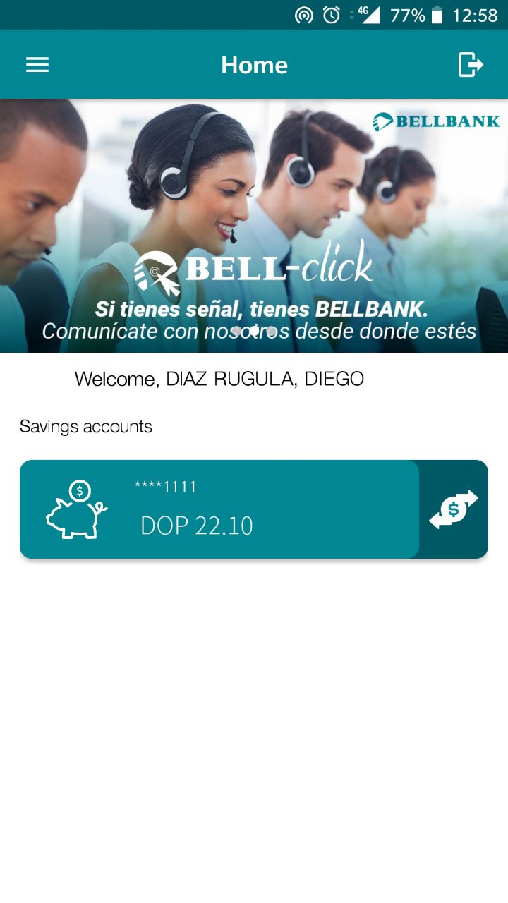 Screenshot of Bellbanking app